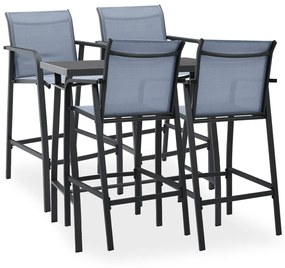 vidaXL 5 pcs conjunto de bar para jardim preto e cinzento