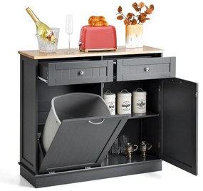 Armário de lixo rebatível para cozinha 100 x 35 x 90,5 cm com contentor oculto de 42 L 2 gavetas Cinzento