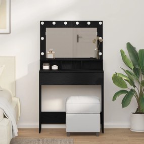 Mesa de maquilhagem vidaXL com luzes LED em Carvalho Preto 79x41x135 c
