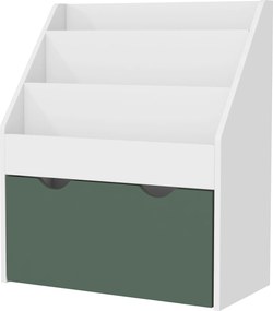 Estante infantil de 2 portas, armário moderno com 3 gavetas e varão para pendurar roupa, para quarto, Branco e verde