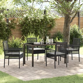 vidaXL Conjunto de Jantar de 5 Peças para Jardim com Almofadas Rattan Preto