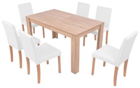Mesa e cadeiras de jantar 7 pcs couro artificial carvalho creme