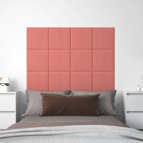 vidaXL Painel de parede 12 pcs 30x30 cm veludo 1,08 m² rosa