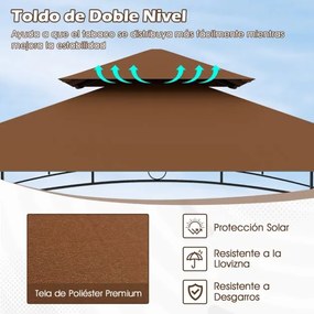 Tenda jardim para churrasqueira (NÃO INCLUIDA) de dois andares com 2 prateleiras e 7 ganchos, estrutura metálica e toldo flexível para jardim ou terra