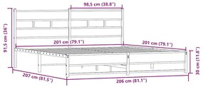 Estrutura de cama sem colchão 200x200cm metal carvalho sonoma