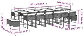 17 pcs conjunto de jantar p/ jardim c/ almofadões vime PE preto