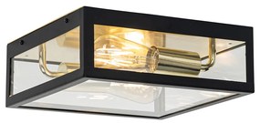 Candeeiro de teto industrial para exterior preto com 2 luzes douradas - Rotterdam Industrial