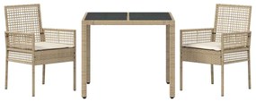 Conjunto de Jantar para Jardim 3 pcs Bege 90 x 90 x 75 cm