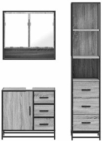 3 pcs Conjunto móveis casa de banho madeira proc. cinza sonoma