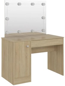 Mesa de maquilhagem c/ luzes LED 110x55x145 cm MDF cor carvalho
