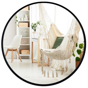 Espelho de casa de banho redondo de 61 cm montado na parede com moldura de metal mate escovado resistente à ferrugem para uma decoração minimalista