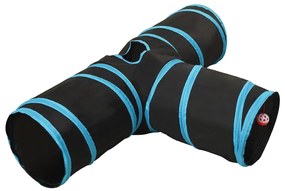 vidaXL Túnel para gatos 3 vias 90 cm poliéster preto e azul