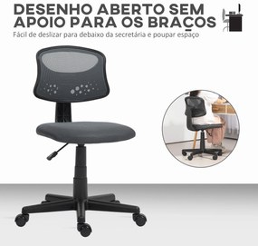 Cadeira de Escritório sem Apoio para os Braços com Encosto de Malha Respirável Altura Ajustável 43x48x78-88 cm Cinza