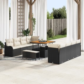 Conjunto de Sofá de Jardim vidaXL 11 Peças com Almofadas Preto Polirat