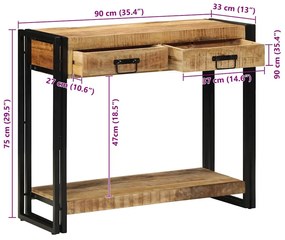 Mesa Console vidaXL 90x33x75 cm Madeira de Mangueira Sólida e Rústica