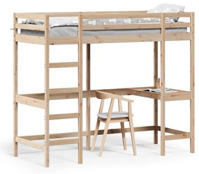 vidaXL Cama alta com secretária 75x190 cm madeira de pinho maciça