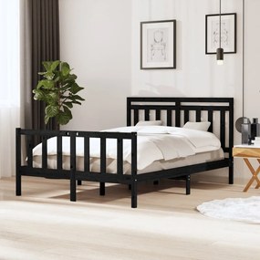 vidaXL Estrutura de cama 140x190 cm madeira maciça preto