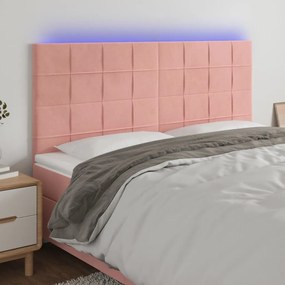 Cabeceira de cama c/ luzes LED veludo 160x5x118/128 cm rosa