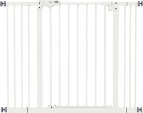 Barreira de Segurança para Cães 74-100 cm com Extensões, Montagem por Pressão e Duplo Bloqueio, Branco