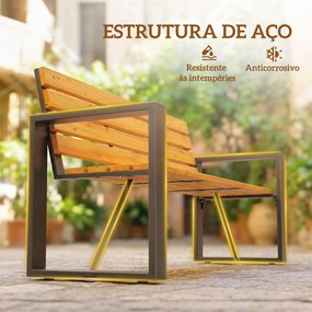 Banco de Jardim Exterior de 2 Lugares com Encosto e Assento Ripado em Madeira e Estrutura de Aço 136x54x82 cm Cor Madeira