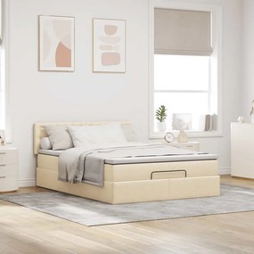 Cama otomana com colchão 140x200 cm tecido creme