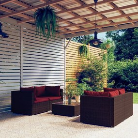 vidaXL 5 pcs conjunto lounge de jardim c/ almofadões vime PE castanho