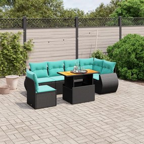 vidaXL 7 pcs conjunto de sofás p/ jardim c/ almofadões vime PE preto