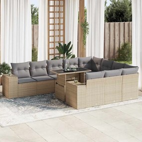 vidaXL 11 pcs conjunto sofás de jardim c/ almofadões vime PE bege
