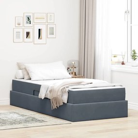 vidaXL Cama com arrumação e colchão Cinza Escuro 90 x 190 cm Veludo
