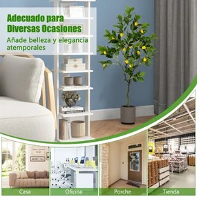 Limoeiro artificial de 120 cm Planta de limão falsa com frutos Vaso de cimento Decoração de interiores Casa e escritório