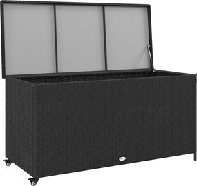 Outsunny Baú de Jardim em Rattan PE com Rodas e Pega Lateral, 121x57x67cm, Preto | Aosom Portugal
