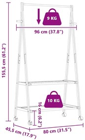 Cabide com prateleiras e rodas 96x45,5x155,5 cm bambu