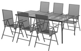 7 pcs conjunto de jantar para jardim aço antracite