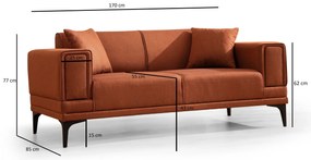 Sofá de 2 Lugares Horizon – Vermelho Telha – 170 cm x 85 cm x 77 cm