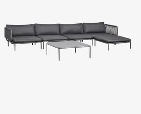 Conjunto De Jardim Com Sofá Modular De Canto De 4 Peças Com Mesa De Centro E Puff Em Aço Roubly Cinza Grafito - Sklum
