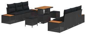 vidaXL Conjunto de Sofá de Jardim 9 pcs Preto vime PE