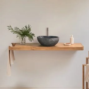 Conjunto De Móvel De Casa De Banho 130x45 Cm Suspenso Em Madeira De Teca Neill Madeira De Teca & Irregular Em Cimento Preto - Sklum