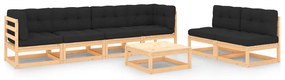 7 pcs conjunto lounge de jardim c/ almofadões pinho maciço