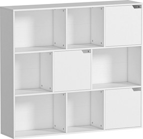 HOMCOM Estante, 9 Compartimentos, 3 Portas, 6 Prateleiras Abertas, para Sala de Estar, Quarto, Aglomerado, Branco | Aosom Portugal