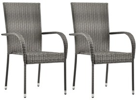 Cadeiras de exterior empilháveis 2 pcs vime PE cinzento