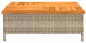 Mesa de jardim 70x70x25 cm vime e madeira de acácia maciça bege