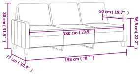 Sofá de 3 lugares veludo 180 cm vermelho tinto