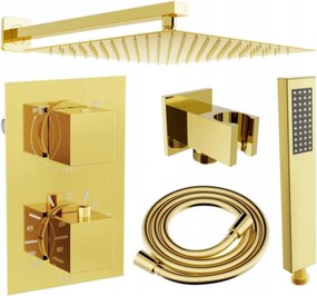 Mexen Cube DR02 conjunto de duche embutido com chuveiro de chuva 25 cm, dourado - 77502DR0225-50