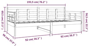 Sofá-cama madeira de pinho maciça 90x190 cm