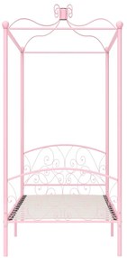 Estrutura de cama com dossel 100x200 cm metal cor-de-rosa