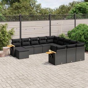 vidaXL 11 pcs conjunto sofás de jardim c/ almofadões vime PE preto