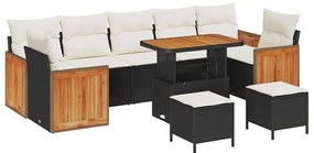 Conjunto de Sofás para Jardim vidaXL de 10 peças com Almofadas Preto R