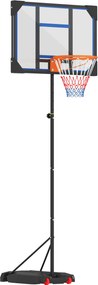 Cesto de basquetebol para crianças, altura ajustável entre 210 e 260 cm (exterior e interior), com rodas e base de lastro, azul e preto