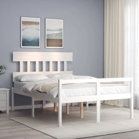 Estrutura de cama de casal c/ cabeceira madeira maciça branco