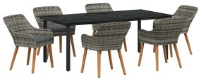 Conjunto de Jantar de Jardim 7 Peças Cinza em Rattan Sintético